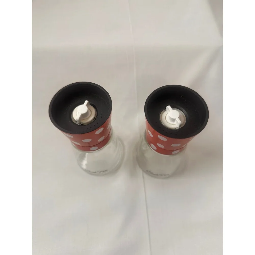 Soul Fine Red White Polka Dot Salt and Pepper Grinder Set Glass Manual‎ Mills 5